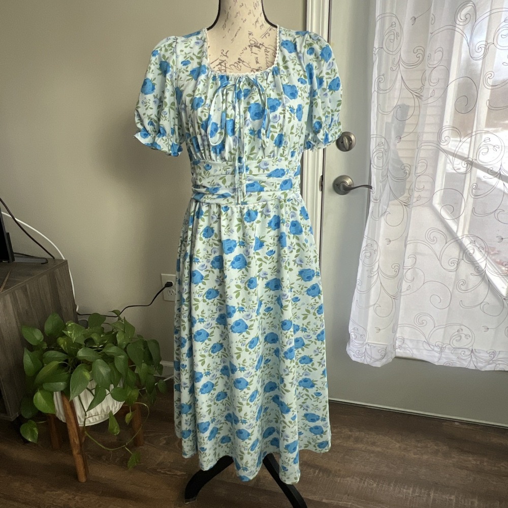 Scarlett Darkness Belted Floral Midi Dress Small Multicolor Pockets Summertime‎
